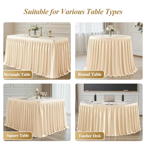 14FT Long Beige Table Skirt for Rectangle Tables Wrinkle Resistant Polyester Pleated Ruffle Table Skirt for Wedding Banquet Baby Shower Birthday Party Decoration by Shillance - Used condition - Image 2