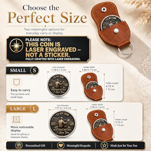 Personalized To My Son Pocket Hug Coin from Dad, Custom Keychain with Leather Pocket, Father to Son Keepsake Gifts - Image 2
