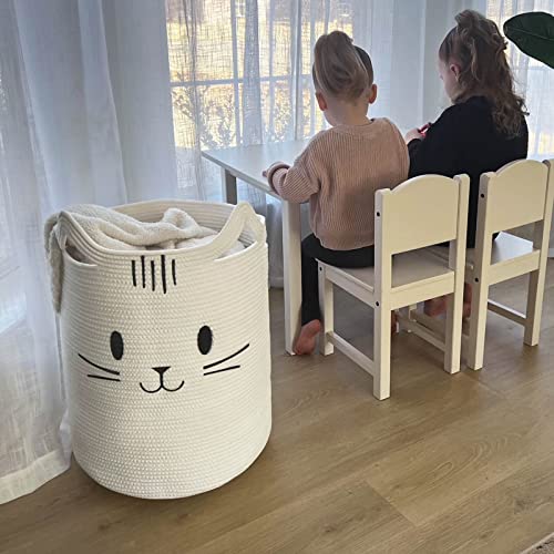 Indressme Cute Baby Laundry Basket, Tall Nursery Hamper For Clothes, Towels, Blankets, Kids Toy Storage Basket For Living Room, Bedroom, Cat Basket For Playroom, 16 X 20 Inches, White #TOP7