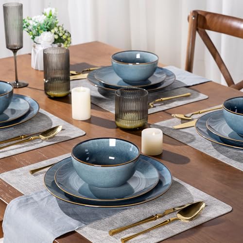 Image of GBHOME Dinnerware Sets For 8, 24Pcs Stoneware Plates and Bowls Sets, Dishwasher&Microwave Safe