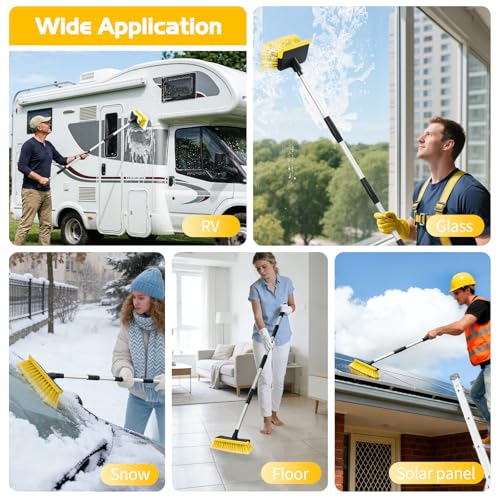 Ordenado 56\" Car Wash Brush with Long Handle - Car Cleaning Brush with Soft Bristle & Squeegee, Scratch-Free Car Cleaning Mop Kit for Washing Exterior & Snow, Universal for RV Boat Truck SUV Yellow