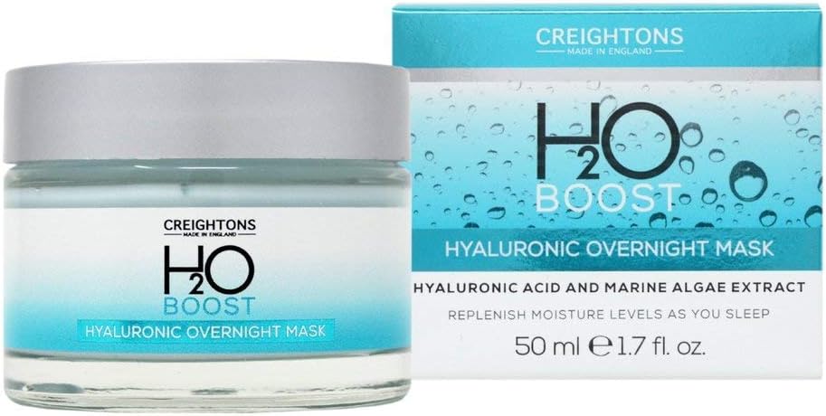 Creightons H2O Boost Hyaluronic Overnight Mask (50ml) - With Hyaluronic Acid, works overnight to improve skins elasticity & intensely hydrate. Vegan Friendly. Cruelty Free.