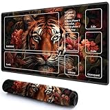 FUYOCWE Playmat for MTG Magic The Gathering Playmat (W/Zones,24'x14')-Stitched Board Game Mat Trading Card Play Mat for MTG TCG Dragon Shield Yugioh Lord of The Rings-Tiger in The Flowers