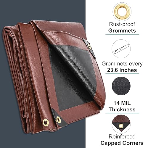 Patiobay Tarp 8x10FT, 14 Mil Large Tarps Heavy Duty Waterproof with Grommets Every 23.6