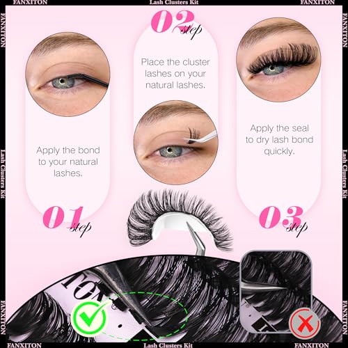 Image of DIY Lash Extension Kit Natural Look Wispy Lash Clusters D Curl 40D+50D 14MM Eyelash Extension Kit Individual Lashes Lash Cluster Kit For Beginners (No Glue)