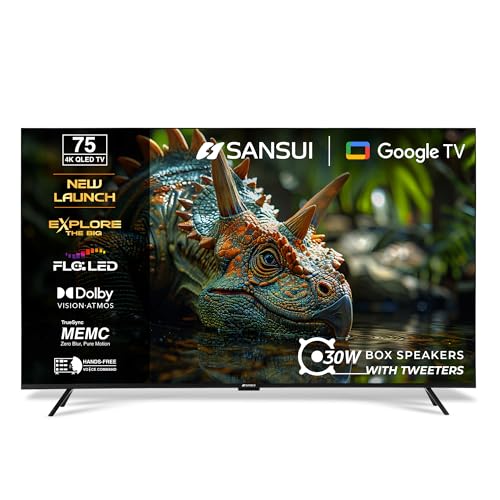 Image of SANSUI 190cm (75) 4K QLED Google TV with Dolby Vision, HDR10+, 30W Dolby Atmos Sound with Tweeters, HSR 120Hz, MEMC, Far-Field Voice Interaction, Satellite Tuner JSW75UG23QF (Black)