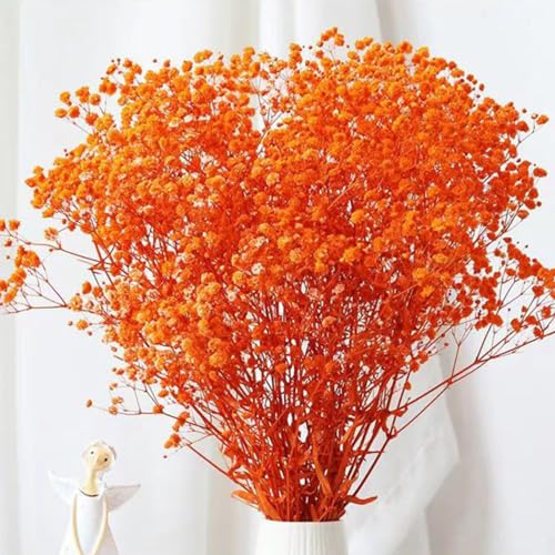 Ramo de flores secas Babys Breath 17 pulgadas naranja miniatura 4