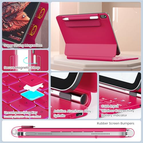 Image of RAYMCRAFT for iPad 11th(A16, 2025) /10th Generation Case with Keyboard, Magic Keyboard 2022, Springy Backlit Keys, Stain-Resistant Surface, Multi-Touch Trackpad, Azalea Red