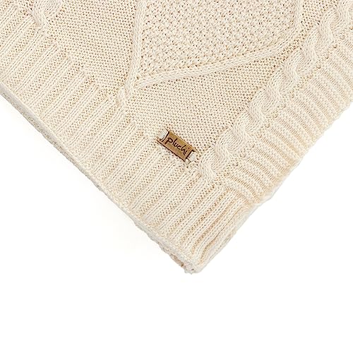 Image of Pluchi Cable Moss Cotton Knitted All Season AC Throw Blanket (125cm X 150cm) (Natural)