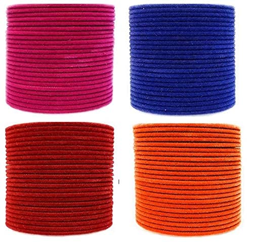 Generic Oneness Blue, Maroon, Orange & Magenta Colour Beautiful Metal Velvet Bangles Set On Occasion of Wedding & Birthdays for Women and Girls - (Pack of 24 x 4 = 96 Bangles)