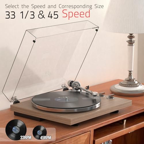 Image of Record Player Turntables for Vinyl Record Belt-Drive Wireless Output Connectivity Phono RCA Line USB Digital to PC Recording MM Audio AT-3600L Stylus Adjust Counterweight Vintage Wooden Light Brown