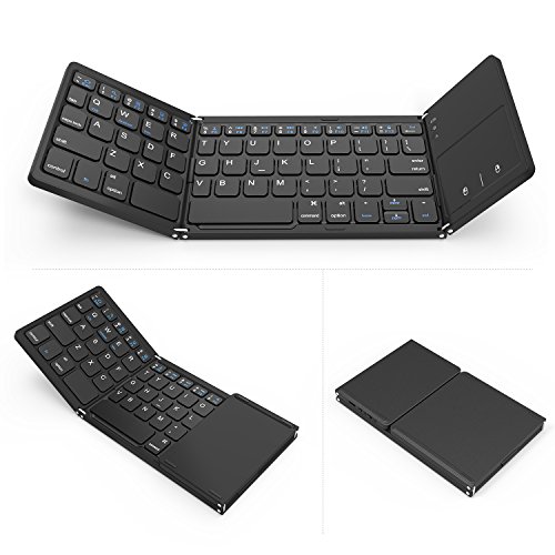 Foldable Bluetooth Keyboard, Jelly Comb Dual Mode Bluetooth & USB Wired Rechargable Portable Mini BT Wireless Keyboard with Touchpad Mouse for Android, Windows, PC, Tablet-Black - Thumbnail 6