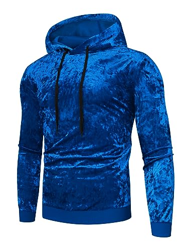 Lars Amadeus Velvet Hoodie Sweatshirt for Men's Long Sleeves Hooded Velour Sweatshirts