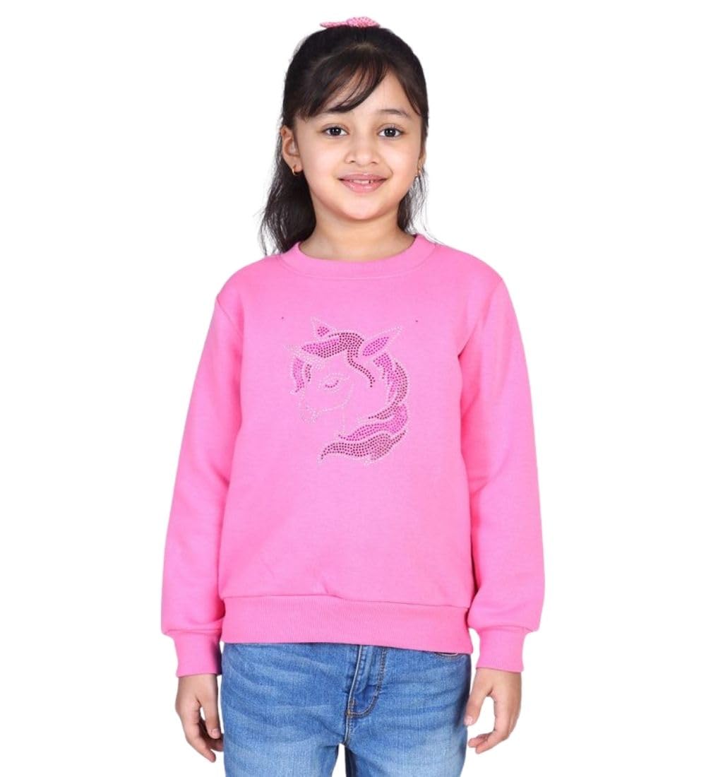 Girl's Fleece Embellished Long Sleeves Sweatshirt (Pink, 12-13-Yrs)-PID66169-picture-17