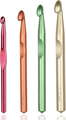 QLRFFLJOY Juego de 4 agujas largas de ganchillo de tamaño grande, 0.394in, 0.472in, 0.591in, aleación de aluminio, ganchillo, herramientas de tejido