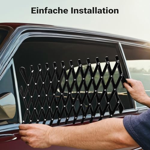 Fudajo Hundeschutzgitter für Autofenster 17,7 x 24 cm, ausziehbares Lüftungsgitter, Frischluftgitter für Haustiere, Fenstergitter schwarz, Gitter für Autos