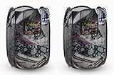 2 Foldable Pop-Up Mesh Hamper, Laundry Hamper with Reinforced Carry Handles Rectangle, Black (2)