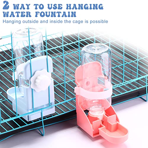 Didaey 4 Pack Rabbit Water Bottle No Drip 17Oz Hanging Water Fountain Automatic Dispenser Leakproof Bunny Water Dispenser Feeder With Bowl And Clear Water Bottle For Small Pet Animal Cages, Pink, Blue #TOP4