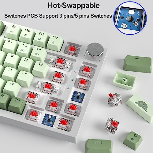 Fogruaden Wired 75% Mechanical Gaming Keyboard 75 Percent Matcha Keyboard Hot Swappable Gasket Mount, Red Switch, RGB Backlit 82 Keys TKL Mechanical Keyboard, NKRO Compact Keyboard with Knob - 2