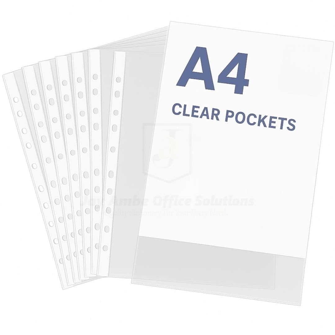 Appropriate A4 Size Transparent Document Sleeves, 50 Pcs, Heavy Duty Clear Sheet Protectors, 500 Microns, Plastic Leaf, Waterproof, 11-Hole Punched for Ring Binders & Files, Office & School Use