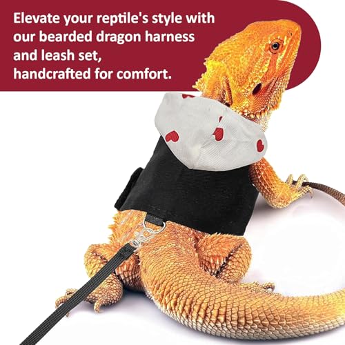 Image of Bearded Dragon Lizard Hoodie Leash Suit Reptile pet Outdoor Chest Harness Chameleon Squirrel Leash Hooded Clothes Suitable for Bearded Dragon Lizard Reptiles(White hat)