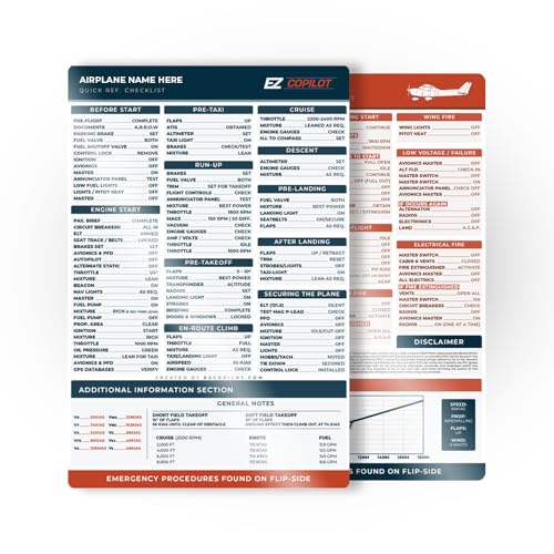 Checklist de aviación para Cessna 172N, tarjeta laminada
