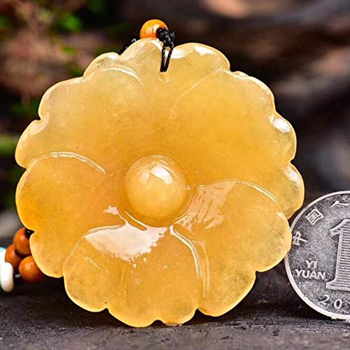 Cusstally Joyería del Encanto Natural China HUANGLONG Jade Hua Kai Fu GUI peonía Flor Colgante Mujer Estilo suéter Grande Cadena Collar joyería Fina