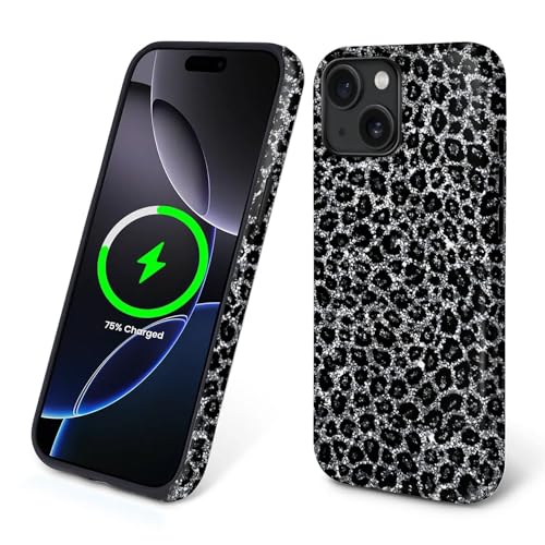 TAMEFOX Case for iPhone 15,[Compatible with MagSafe],Anti Drop Scratch Protective Magnetic Cover for Women Girl-Black Leopard Cheetah Aesthetic