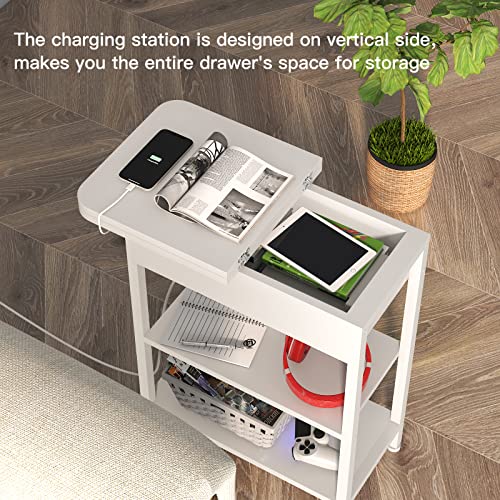 Lidyuk End Table With Charging Station, Flip Top Side Table With Usb Ports And Outlets, Nightstand For Small Spaces, Bedside Tables With Storage Shelf For Living Room, Bedroom, White #TOP3
