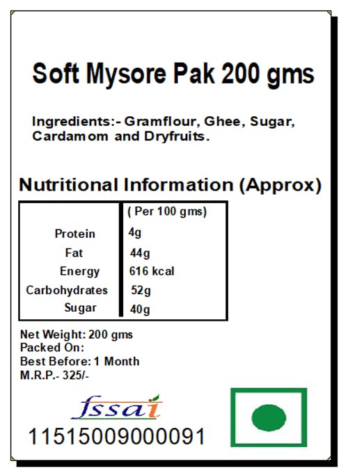 Image of Ghasitaram Gifts Diwali Gifts Soft Mysore Pak, 200gm