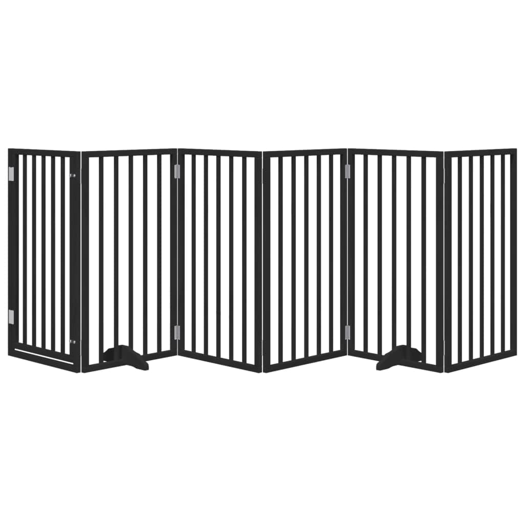 Homgoday Puerta para Perros Plegable 6 Paneles Madera álamo Negra 300 cm Barrera para Perros Plegable Valla para Mascotas Pequeña Barrera de Seguridad para Escalera Pasillo
