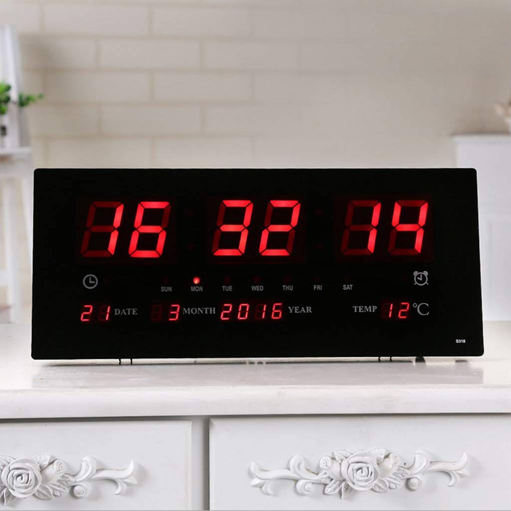 Orologio da parete, elettrico, XXL, digitale, a LED, con calendario, temperatura, orologio da soggiorno