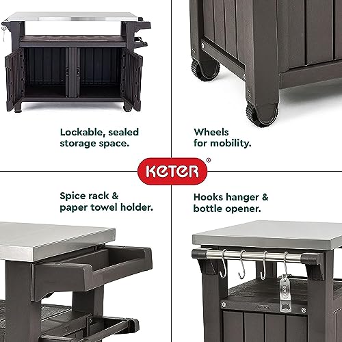 Keter 229369 Outdoor Rolling Table Cart For Food Prep, Storage, Bar & Grill thumb #3
