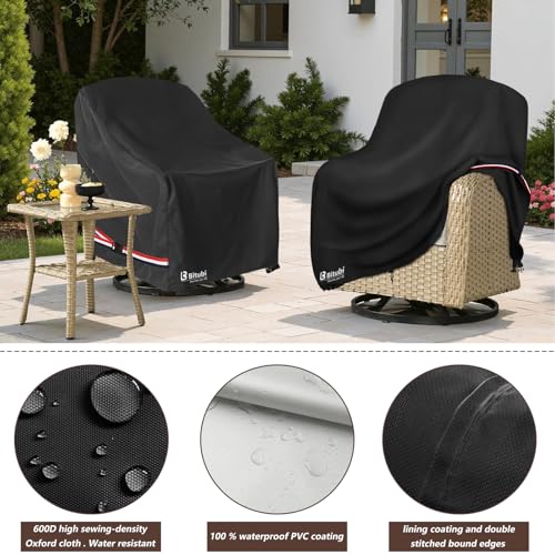 Image of Bitubi Waterproof 2 Pack Outdoor Swivel Chair Cover for Patio Chair Size Up to 33W x 35D x 38.5H inch,Outdoor Lawn Patio Furniture Covers (Black)