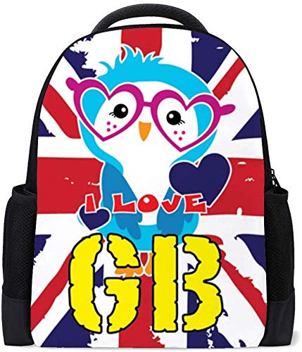 Fashion Trend Leisure Backpack Man and Woman Waterproof Polyester Mesh I Love GB Beautiful Classic Temperament