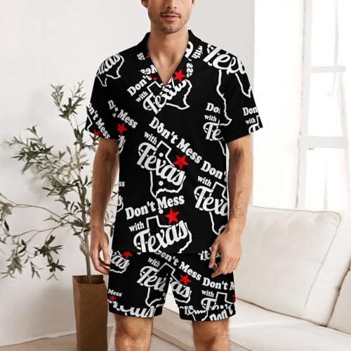 Don't Mess With Texas Short Sleeve Pajama Set for Men Button Down Pjs Loungewear Top Shorts4