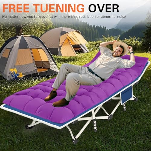 COLMERD Camping Cot with Comfortable Mattress Cots for Sleeping with Pad Heavy Duty Camping Bed Sleeping Cot Include Carry Bag Camping Cots for Adults Home Office Nap Vocation Outdoor