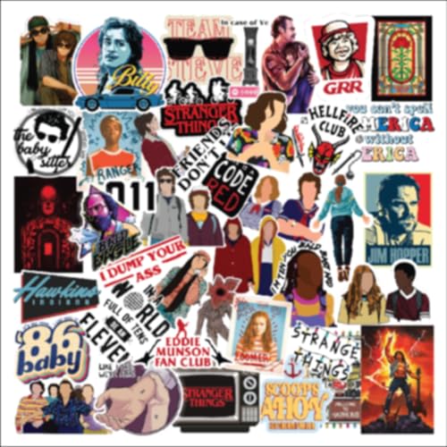 Image of CodersParadise - Pack of 55 Stranger TV Show, Web Series Stickers for Laptop, Journal, Diary, Guitar, Mobile Case - Aesthetic Waterproof Stickers