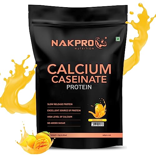 Image of NAKPRO Calcium Caseinate | 27.88g Protein, 5.42g BCAA | Helps in Muscle Recovery | Slow Absorbing, Slow Digesting, Low Carbs Casein Protein Powder (1 Kg, Mango)