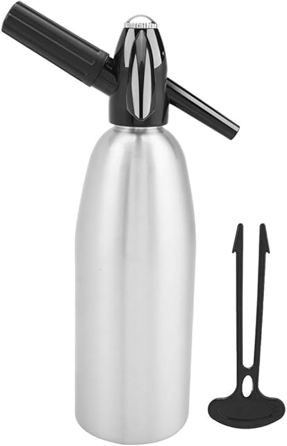 GOTOTOP 1L Aluminium Soda Siphon, Make Sparkling Water Carbonated Water Dispenser with Pressure Regulator for Juice Drinks Cocktails Wine (Silver)