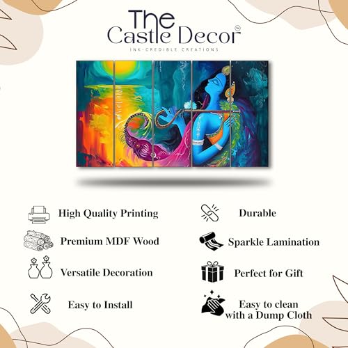 Image of The Castle Decor Lord Radha krishna painting | Multiple Frames Wall Art Painting for living room,Bedroom,Drawing room,Hotels Wooden Framed-Digital Painting (Multi Color - Design 4, 36x60 Inch)