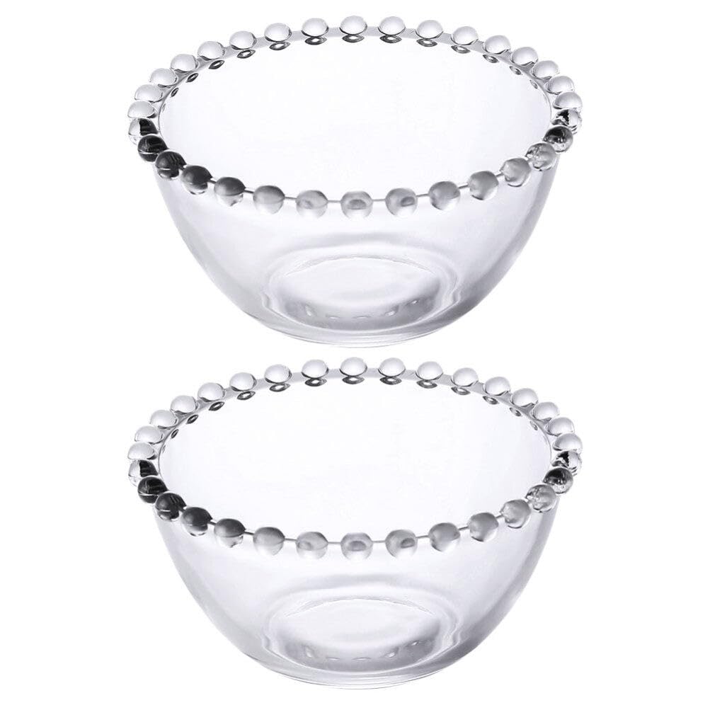 BESTonZON 2pcs Glass Dessert Bowl with Bead Rim Transparent Salad Bowl Fruit Serving Bowl Clear Parfait Cup Food Container for Yogurt Pudding Cereal Sauce Breakfast