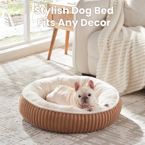 Image of 30 inches Donut Dog Bed for Medium Dogs,Calming Round Pet Bed with Removable Cover,Washable Milk Plush Faux Fur, Fits Pets up to 30 lbs(Mocha,Medium)
