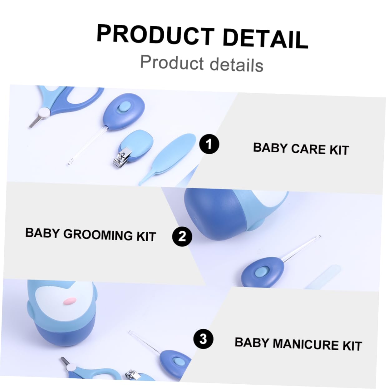 VICASKY 3sets Unghie Ragazzo Ragazza Kit Per Manicure Con Forbici Limette Pinzette e Cucchiaino Led Sicuro e Pratico Per Ragazzo Ragazza Blu