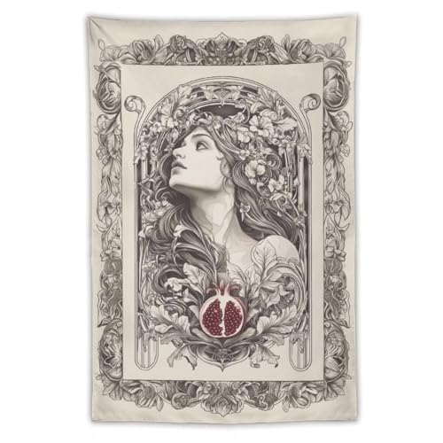 Monochrome Floral Woman Pomegranate Tapestry Art Tapestries And Wall Art Modern Family Bedroom Decor Tapestry 40'x60'