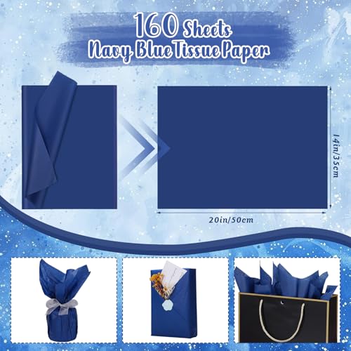 Image of woric 160 Sheets Blue Tissue Paper for Gift Bags 20 X 14 Inches Navy Wrapping Tissue Paper Bulk for DIY Crafts Gift Packaging Weddings Birthday Party Decorations