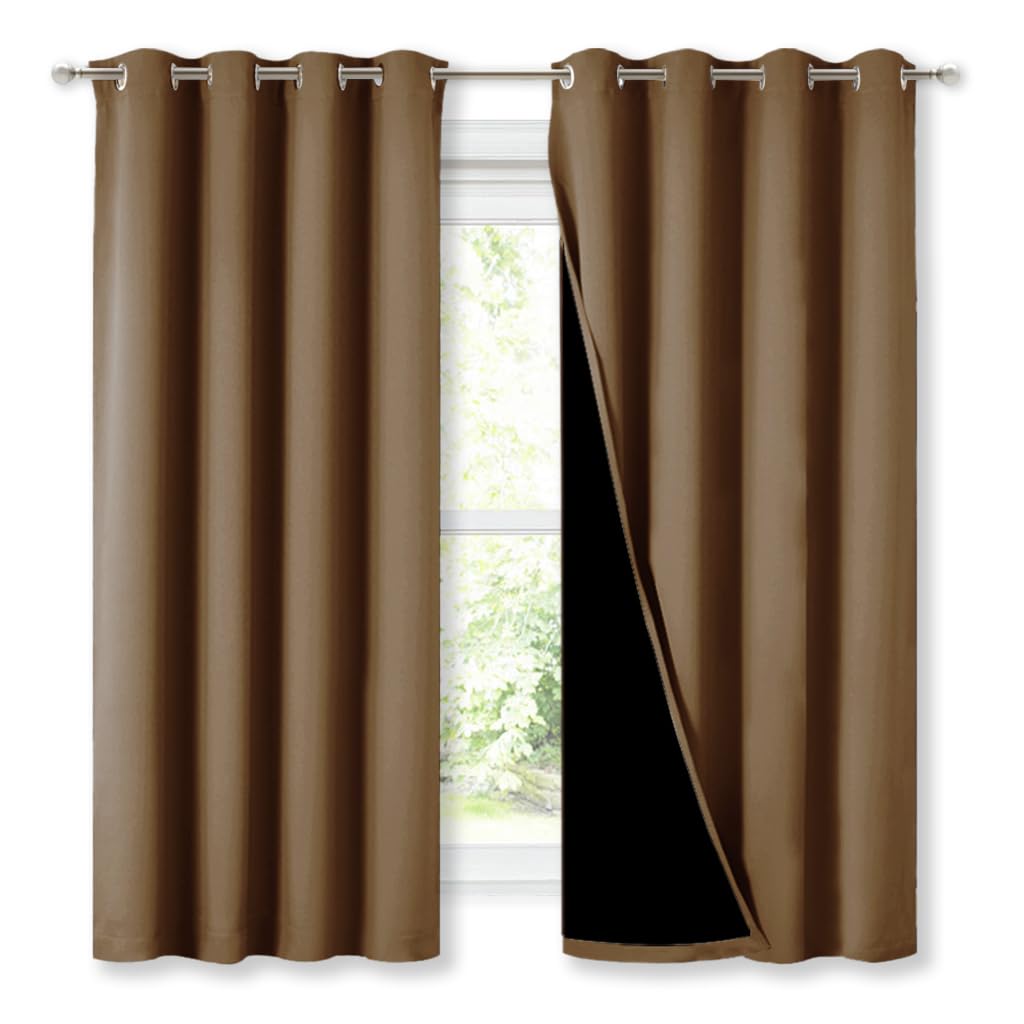 NICETOWN 100% Blackout Lined Curtains, Totally Darkness Drapes with Silver Grommet, Thermal Insulated Drapes for Master Bedroom (Gold Brown, 1 Pair, 52 inches Width x 63 inches Length Each Panel)