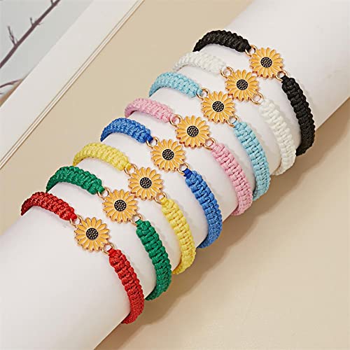 Sunflower Bracelets Adjustable Boho Sunflower Daisy Charm Bracelets Handmade Braided Rope Friendship Matching Bracelets Promise Bracelets for Couples Women Friends Summer Jewelry2