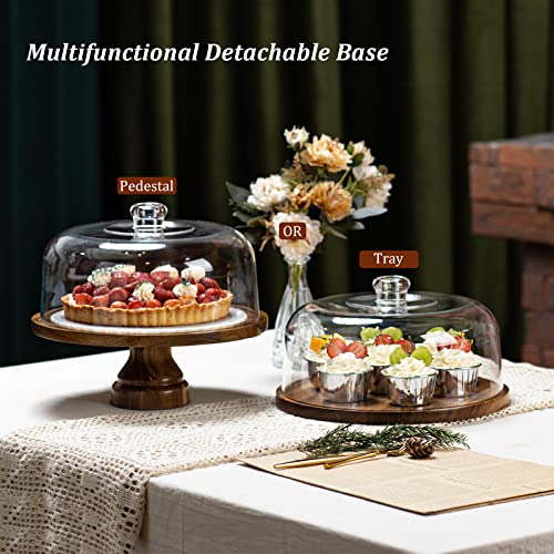 Cake Stand with Dome Lid, Acacia Wood Cake Plate with Cover, Wooden Cake Display Stand with Acrylic Dome - Footed - Image 5