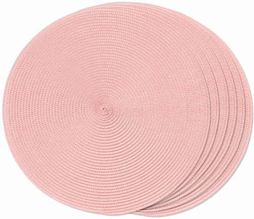 FunWheat Round Braided Placemats Set of 6 Place Mats for Dining Tables Woven Washable Non-Slip Table mats 15 inch(Pink, 6pcs)